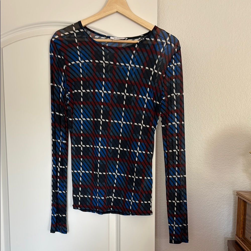 Rodebjer Lenci Plaid Print Crew Neck Top